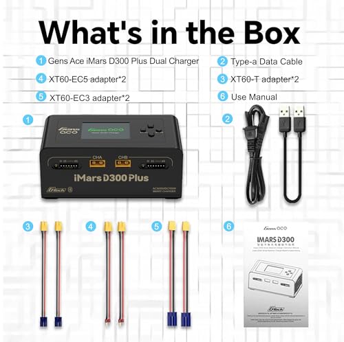 IMARS D300 Plus Gens Ace Lipo Battery Charger G-Tech Series Dual Lipo Balance Charger AC 300W DC 700W 16A Smart Charger for 1s~6s Lipo Batteries, Life/NiCd/MH/LiHV, Plug&Play (Black)