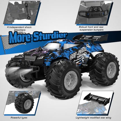 All-Terrain Remote Control Car for Boys Christmas Kids Rechargeable | Monster Rc Truck with LED, 1:20 10KM/H, 2 Motors, 2.4GHZ, Speed Friendly, Sturdy Rc Cars for Christmas Kids 6+, Beginner - color: Blue