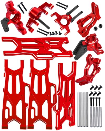 RC Aluminum Suspension Arms Set&Hubs Caster Blocks&Front Steering Block Knuckles&Rear Hubs Upgrades Parts for 1/10 Kraton/Outcast V2 4S BLX,Front Rear Suspension Arms Hops Up,Red - color: Red(for 1/10)