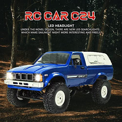 WPL C24 1/16 4WD RC Off-Road Pickup Blue | 2.4G RTR rock crawler with 3 upgraded 1200mAh batteries, hobby gift for men