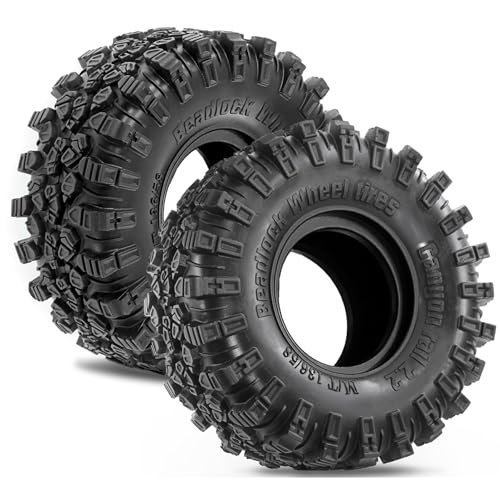 2.2 RC Crawler Tires OD 5.35'' 1:10 Soft Rubber All Terrain Tyres for 1/10 1/8 Rock Mud Crawler Car Traxxas TRX4 Axial SCX10 II RC4WD D90 TF2 Tamiya CC01 Gen8 2.2 inch Beadlock Wheels Rims