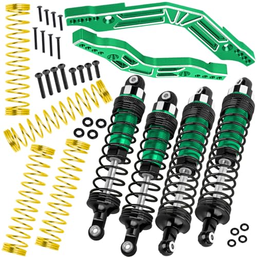 Big Bore Shocks & Shock Tower Upgrades Part for 1/10 Big Rock/Granite/Senton 3S BLX,1/8 Typhon 3S BLX Mega550,4Pcs RC Aluminum Full Metal Shocks Absorber & Front Rear Shock Tower,Green