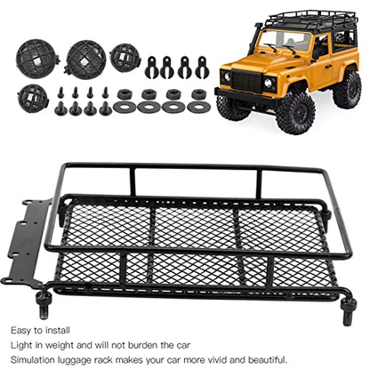 Metal ROOF Rack Luggage Carrier LED Light MN 1/12 RC Crawler Durable Practical RED Black Silver Applicable Remote Control CAR (Black) - color: Black