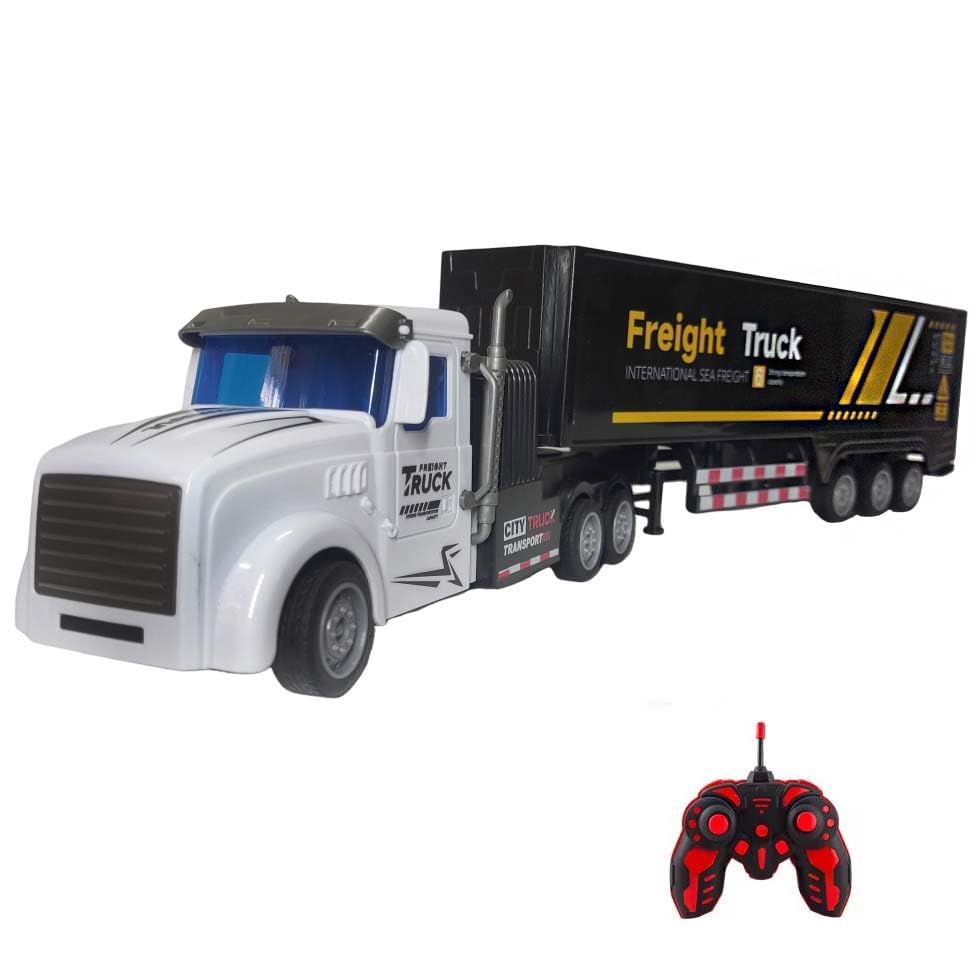 RC Semi Truck Toy for Kids - 1:32 Remote Control Carrier Van Transport Car, 17.3" Freight Container Truck with 2 Batteries, Semi Truck and Trailer with Lights, Great Gift for Boys Girls Age 3-8