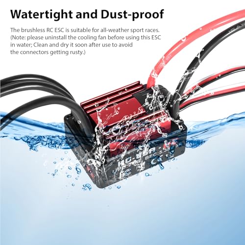 Brushless ESC, Waterproof Electronic Speed Controller Protection for 1/10 RC Crawler Car, RC Trail Truck (Red XT60 Plug) - color: Red Xt60 Plug