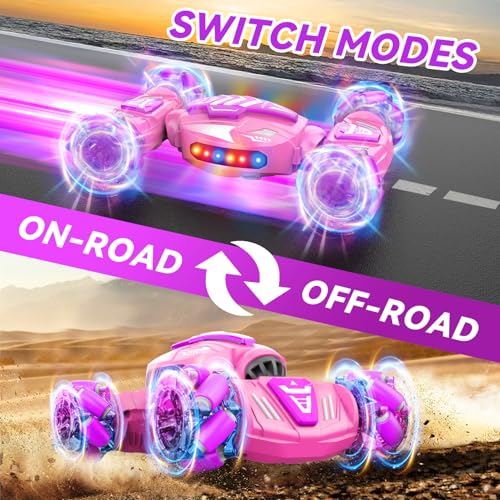 Nicella Gesture Sensing RC Stunt Car, Remote Control Car 360° Rotating 4WD 2.4Ghz RC Cars Transform Hand Controlled Toys with Light & Music, Best Gifts for Girls Age 6-7 8-12 - color: Pink