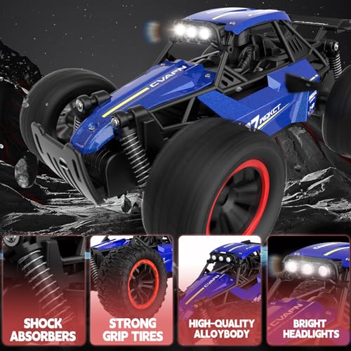 1/16 Scale Remote Control Monster Truck, 20 + km/h Outdoor 2WD Off Road Hobby RC Truck With LED light & rechargeable battery, All Terrain Fast RC Car Toy, Ideal Gift for Kids Boys & Girls Age 6-12 - color: Blue