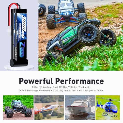Zeee 8.4V 3000mAh NiMH Battery with Tamiya Plug (2 Pack) | High Power RC Battery for RC Car LOSI Associated HPI Tamiya Kyosho