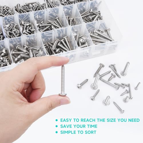542PCS #4#6#8#10#12 Phillips Head Screw Set Stainless Steel Wood Screws Assortment Kit, Assorted Sheet Metal Self Tapping Screws, 18-8(304) Stainless Steel (pan Silver) - style: pan silver