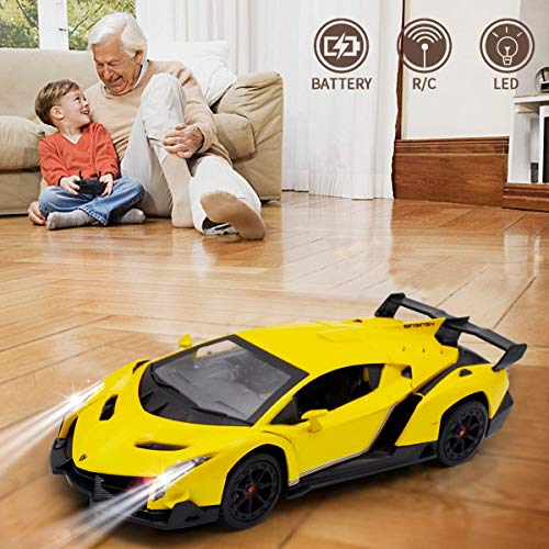 Remote Control Car Lamborghini Licensed 1:24 RC Car 2.4G,Yellow | Veneno Officially Licensed LED Lights Toy RC Cars Model Vehicle for Boys 6,7,8 Years Old - color: Yellow