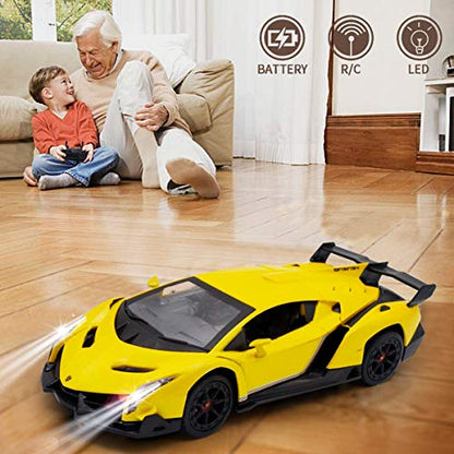 Remote Control Car Lamborghini Licensed 1:24 RC Car 2.4G,Yellow | Veneno Officially Licensed LED Lights Toy RC Cars Model Vehicle for Boys 6,7,8 Years Old - color: Yellow