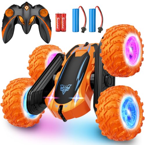 Remote Control Car, 2.4GHz Electric Race Stunt Car, 360° Rotating RC Car | Kids Car Toys, LED Headlights Double Sided RC 4WD High Speed Off Road Gift for 3 4 5 6 7 8-12 Year Old Boy Toys (Orange) - color: Orange