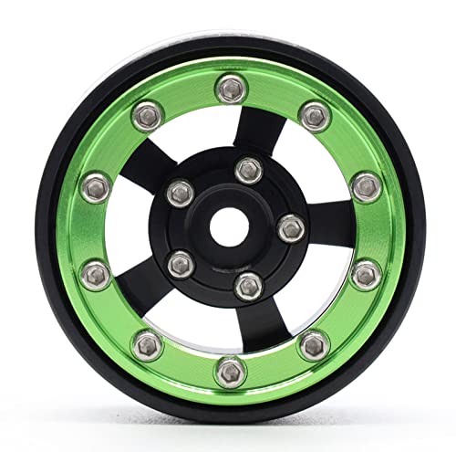 MRC 1.0 Beadlock Wheel 4PCS CNC Aluminum Wheels Rims Upgrade for 1/24 RC Crawler Car Axial SCX24 C10 Jeep Betty (Black-Green) - color: Black-Green