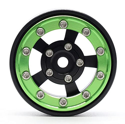 MRC 1.0 Beadlock Wheel 4PCS CNC Aluminum Wheels Rims Upgrade for 1/24 RC Crawler Car Axial SCX24 C10 Jeep Betty (Black-Green) - color: Black-Green