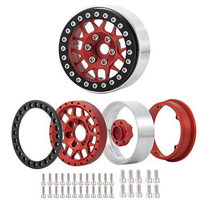 MOHERO Aluminum 1.9'' Alloy Beadlock Wheel Rims for 1/10 RC Axial SCX10 SCX10-II SCX10-III TRX4 CC01 D90 TRX4 Crawler Car Pack of 4 (Red+Black) - color: Red+black