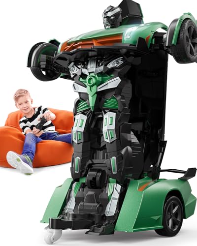 Veeniix V992 4-Pack: Gray, Red, Green & Golden Transform Robot RC Cars, 1:14 Scale 2-in-1 Auto-Transforming Toy with Gesture Control, Sound & Lights, Ideal Gift Set for Kids