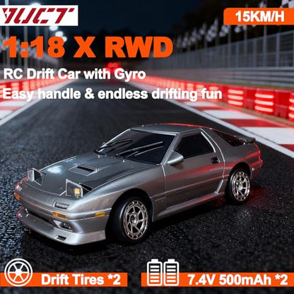 YUCT LDRC LD1802 1/18 RC Drift Car Silver | High-Speed Drifting with Gyro, Two Batteries, Replacement Tires - color: Ld1802-silver