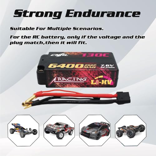 CNHL 6400mAh 2S Shorty Lipo Battery HV 7.6V 130C XT60 Hard Case (2 Packs) | Sustained voltage and chassis balance for 1/10 and 1/8 RC racing buggies, touring cars, crawlers, and long mains.