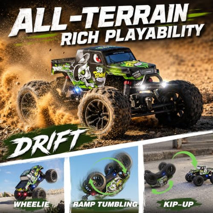 Hosim 1/18 All Terrain RC Cars, 38KPH+ 4WD Remote Control Car Monster Truck | High Speed 4WD RC Monster Truck, RC Truck with 2 Rechargeable 1500mAH Batteries, Waterproof Remote Control Truck Toy Gift - color: Green