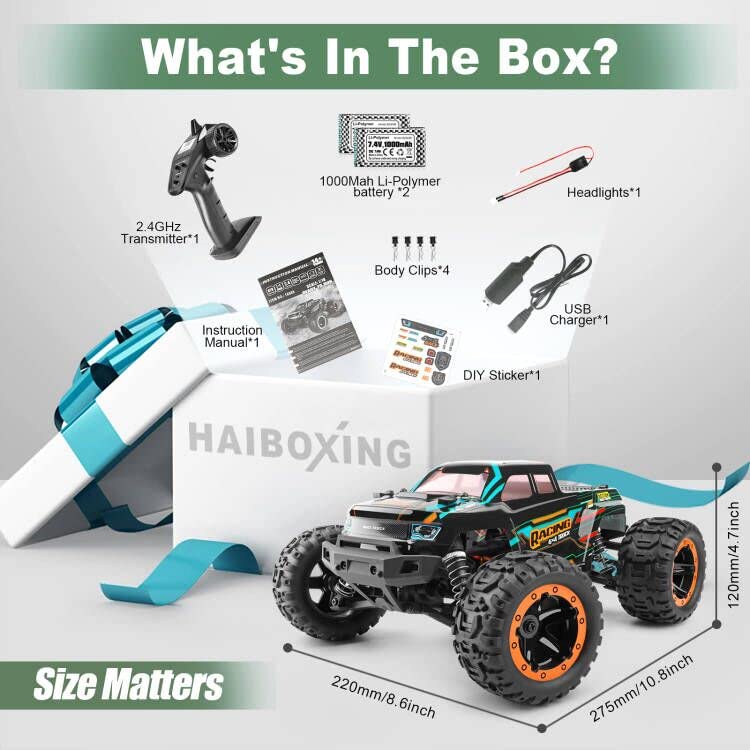 HAIBOXING RC Cars 16889, 1:16 Remote Control Truck for Adults | Hobby RC Truck, 36km/h High-Speed 2.4G Remote Control Car for Boys, RC Crawler Off-Road Vehicle with 2 Batteries