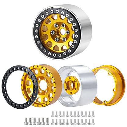 Aluminum 1.9" Beadlock Wheel for Axial SCX10 II III TRX4 D90 Redcat | 1/10th RC Crawler Car Upgrade Parts,35mm Width,4PCS - color: Gold