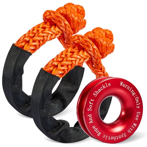 Soft Shackle & Recovery Ring Set 2pcs 1/2"x22" Synthetic Winch Rope 56,000lbs Breaking Strength, 1pcs Snatch Ring for ATV UTV SUV Truck Offroad Vehicle Orange - size: Orange Shackles+ Red Ring