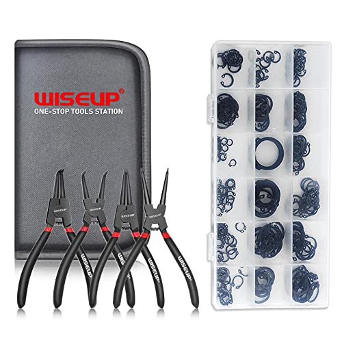 WISEUP 4PCS Snap Ring Pliers Set With 225pcs Retaining Ring Set - color: Circlip Pliers Set With Snap Rings, size: 7 inch
