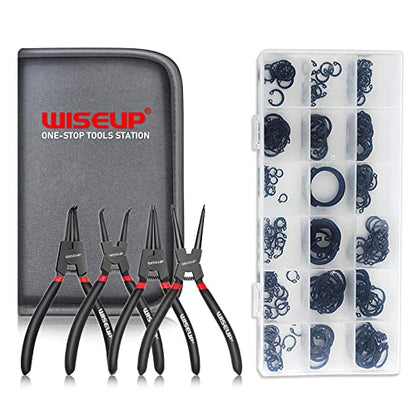 WISEUP 4PCS Snap Ring Pliers Set With 225pcs Retaining Ring Set - color: Circlip Pliers Set With Snap Rings, size: 7 inch