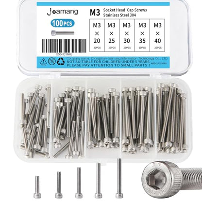 M3 x 20mm 25mm 30mm 35mm 40mm Socket Head Cap Screws Bolts, Stainless Steel 304, Metric Allen Hex Drive, Bright Finish, Fully Threaded, Assortment Kit 100PCS - size: Socket M3x20-40 mm