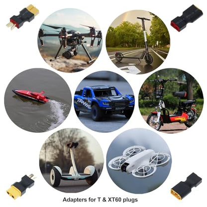 XT60 to T Plug Female Male Connector Adapter for RC Car FPV Drone Lipo NiMH Battery Charger ESC No Wires Connector (2 Pair) - size: 2 Pair Adapter Set