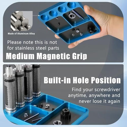 Magnet Tool Tray Aluminum Alloy Screw Tray with Tool Holder RC Parts Fixing for 1/10 RC Cars, Drones, Phone, Computer, Eyeglass, Electronic Multi-Compartment Anti-Loss Organizer Storage Box （Wathet） - color: Wathet