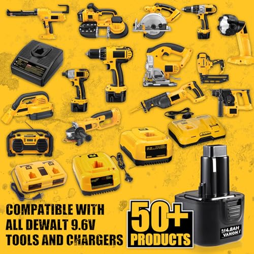 VANON [Upgrade to 4800Ah 9.6V DW9062 Ni-MH Replacement for Dewalt 9.6Volt Battery DW9061 DW926 DC750KA DW955K DW955 DW926K-2 DW926K DW902 DW050 DE9062 DE9061 DE9036 DW955K-2 DW050K(2Pack,Yellow) | Compatible with DW9061 DE9036 DE9061 DE9062 DW926 DW955K D