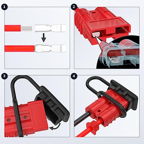 RVBOATPAT 4PCS 50Amp Battery Quick Connect/Disconnect Connector, 6 to 12 Gauge 600V Battery Cable Connector, Wire Harness Plug Kit for Car Winch Trailer - color: Red 50A 2PCS