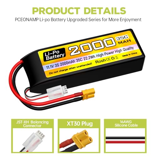 1PCS 3S Lipo Battery 11.1V 2000mAh 35C with XT30 Plug with USB Charging Cable for RC Cars Trucks Boats Quadcopter FPV Drone Battery
