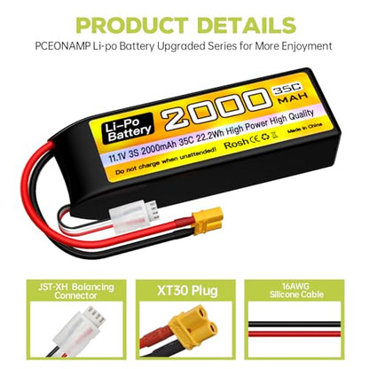 1PCS 3S Lipo Battery 11.1V 2000mAh 35C with XT30 Plug with USB Charging Cable for RC Cars Trucks Boats Quadcopter FPV Drone Battery