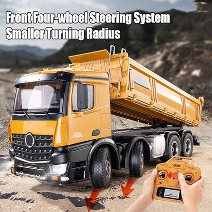 20-Inch Remote Control Dump Truck 12-Channels 1/14 Scale 13 LBS Load Capacity RC Heavy Duty Metal Construction Vehicles Toy for 14y+ Beginners (8-Wheels )