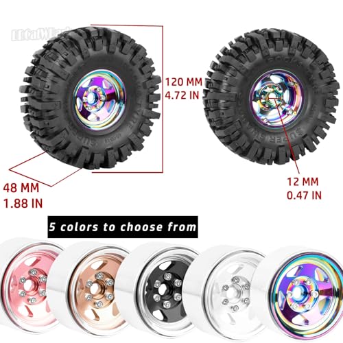 4PCS RC 1.9 in Wheel Tires for 1/10 TRX4 TRX6 SCX10 SCX10 II 90046 SCX10 III AXI03007 Gen7/8 D90 VS4-10 RC Crawler Car,BRCatWPark Alloy 1.9 Beadlock Wheel and Rubber Tires w/Sponge,Colour - color: Colour - (Tires)