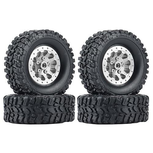 4PCS Metal Beadlock Wheel Hub Wheel Rim ＆ Rubber Tire for WPL C14 C24 C34 C44 B14 B24 B16 B36 MN MN78 D90 MN90 MN91 MN96 MN98 MN99 MN99S RC Car Upgrade Parts (Sliver) - color: Sliver