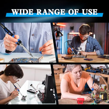 908D Blue 80W Adjustable Temperature Soldering Iron Kit, Heat Resistant Anti-Slip Handle, Includes 5 Soldering Tips, Solder Wire, Stand, Flux, Solder Pen/Hot Pen for DIY & Repair - color: Blue