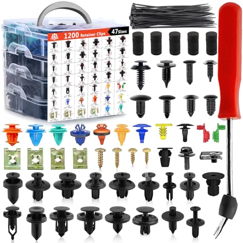 1351PCS Car Retainer Clip Assortment Kit 42 Most Popular Sizes | Ford Trim Door Panel Trim Screw Clips Nylon Bumper Fender Rivets with Red Fasteners for GM Toyota Honda - size: Car Clips 1351PCS-Red