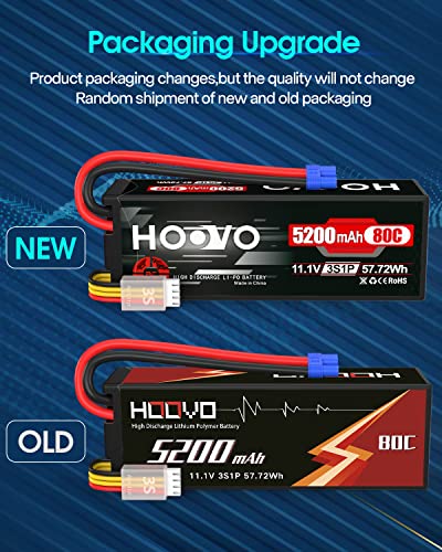 HOOVO 11.1V 3S Lipo Battery 5200mAh 80C Hard Case with EC3 Connector | for RC Car Boat Truck Heli Airplane Hobby FPV Racing