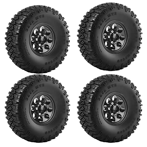 4Pcs 1.55 Inch Aluminum Beadlock Wheel Tires Rubber Tyre for 1/10 RC Crawler Car D90 TF2 Tamiya CC01 LC70 LC80(Black) - color: 95mm-black