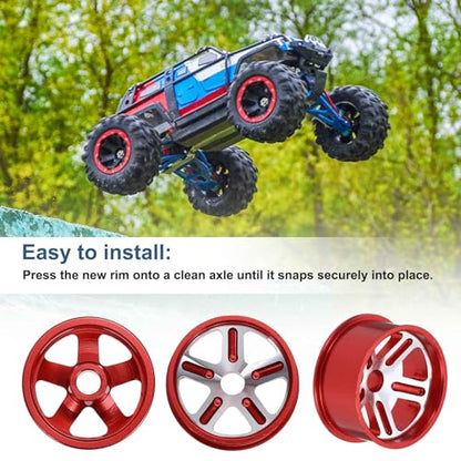 MECCANIXITY 4Pcs RC Car Wheel Rims, 20.5mm Dia 5-Spoke Red Aluminum Alloy Wheel Rims Hex Hub for HSP RC Drift Racing Touring Car - color: Red, size: 20.5mm Dia