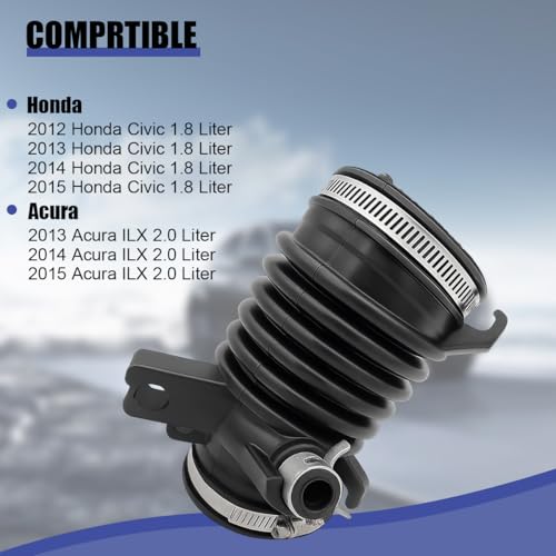 HZEL Car Air Cleaner Intake Hose Tube, OEM#17225-R1A-A01 Rubber Vehicle Engine Filter Air Intake Hose Duct with 3 Clamps, Auto Engine Filter Boot Replacement, Compatible with Civic Ilx