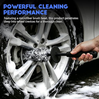 wuyaoyao Microfiber Car Wheel Brush, Car Wheel Cleaning Brush with Ergonomic Handle, Soft Rim Cleaner Wash Brushes, Non Scratch & Highly Water Absorption, Automotive Cleaning Supplies (Black, 1 PCS) - color: Black, 1 PCS