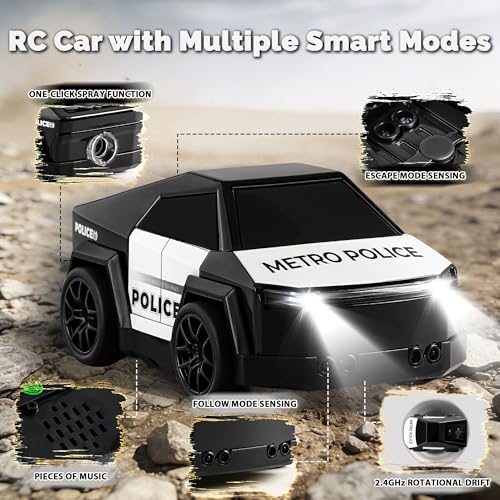 Remote Control Car Cyber-Inspired Rc Cars Toys with Drift Spray Lights Sound Automatic Follow 2.4GHz Rc Truck Toys for 3+ Boys Pet - color: Black