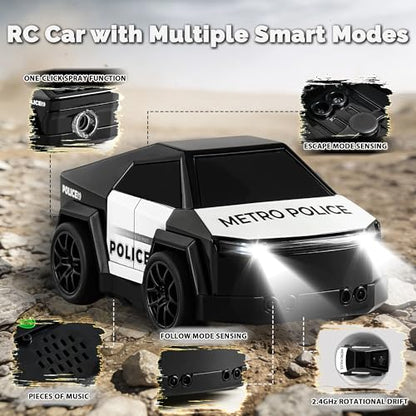 Remote Control Car Cyber-Inspired Rc Cars Toys with Drift Spray Lights Sound Automatic Follow 2.4GHz Rc Truck Toys for 3+ Boys Pet - color: Black