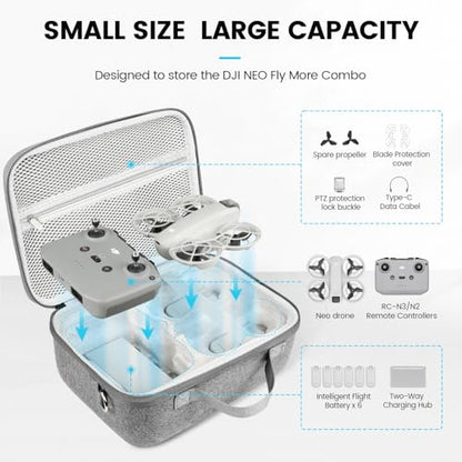 GAGITERVR N3 Neo Drone Hard Carrying Case Compatible with DJI Neo Drone Fly More Combo- 6 Flight Batteries, RC-N3/N2, Charging Hub & Accessories, Portable Protection Shoulder Strap for Travel Storage - size: For 6 Batteries/RCN3/Charging Hub