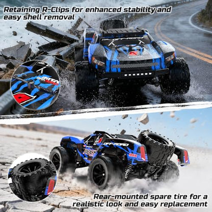 DEERC 1:12 Fast RC Cars 45KPH, 4WD High Speed Short Course RC Truck, Off-Road All Terrain Remote Control Car with 2 Batteries & Spare Tire, 2.4GHz Desert RC Monster Truck for Adults Kids Boys Gift