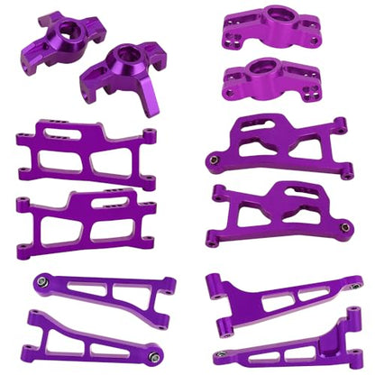 Aluminum Front Rear Swing Arm & Steering Knuckle C-Hub Kit Compatible with 1/14 MJX Hyper Go 14210 14209 H14BM RC Upgrade Parts (Purple) - color: Purple